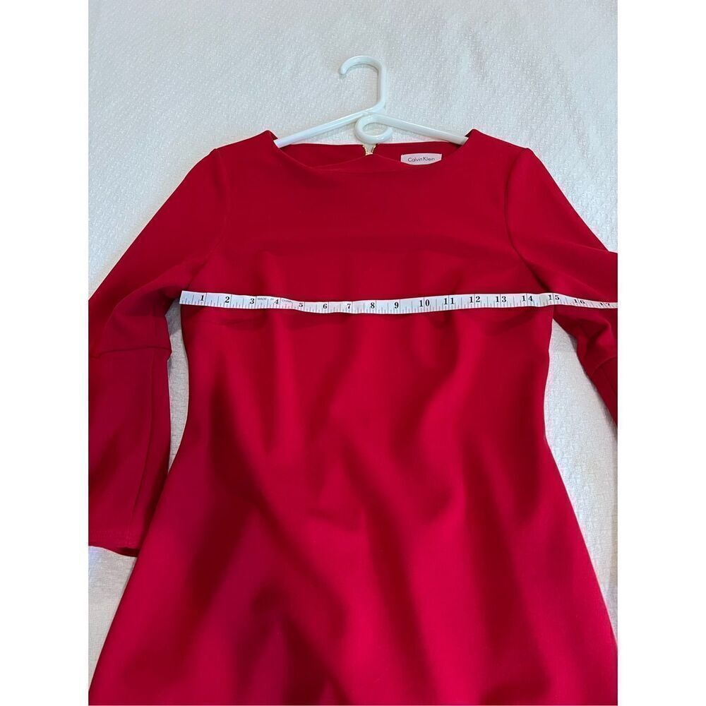 Calvin Klein sheath dress with red bell ruffle sleeves size 6 - Picture 3 of 12